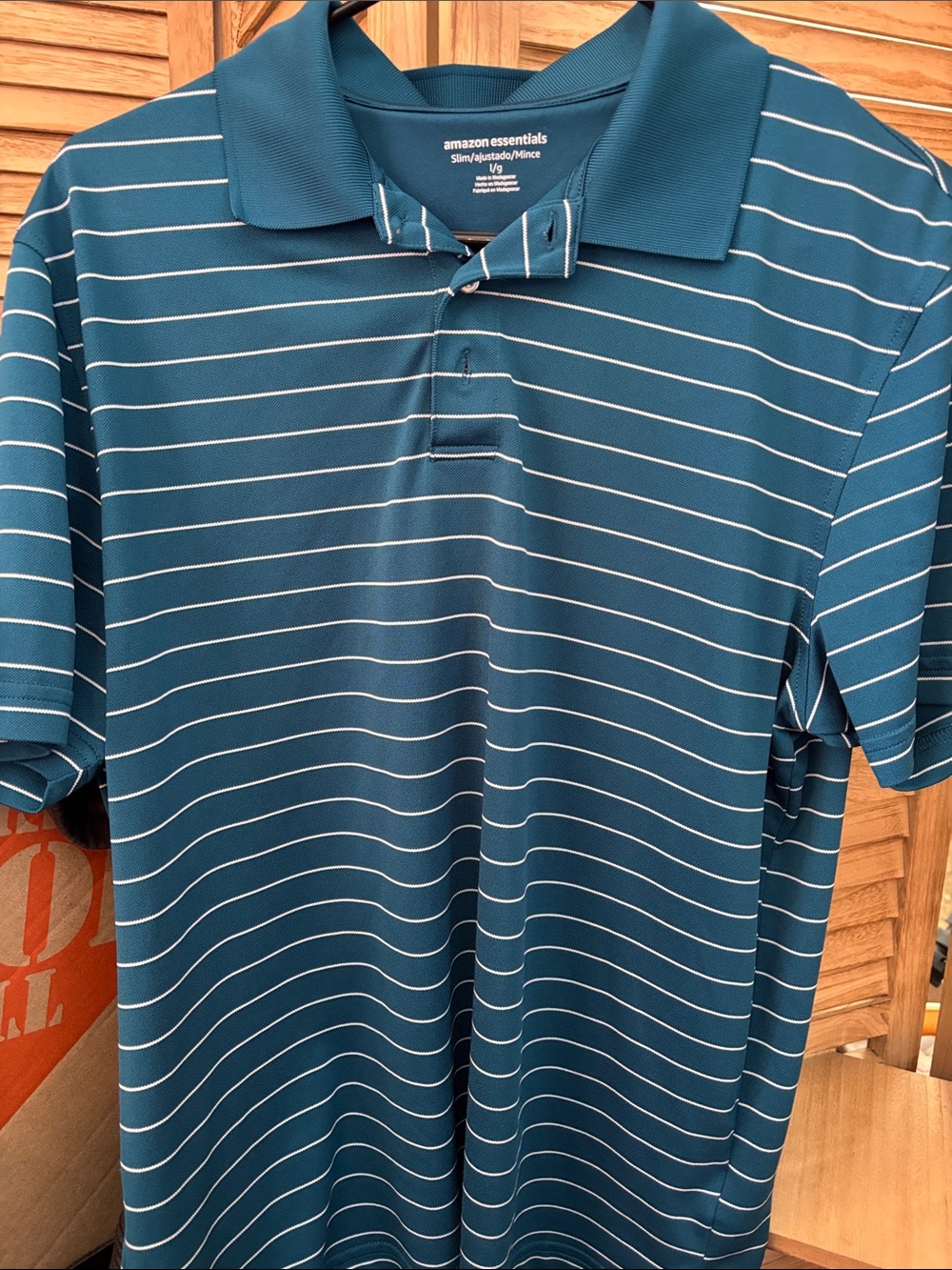 Amazon Essentials Teal Striped Polo Shirt - Men's Large